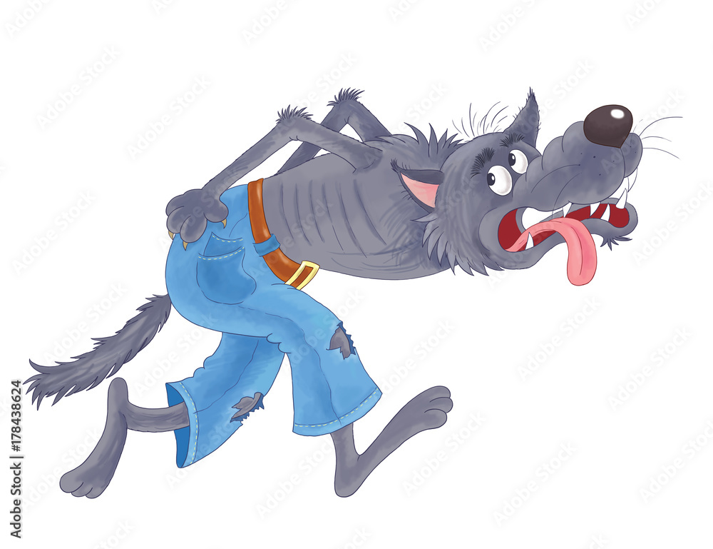 Three little pigs. A running wolf. Fairy tale. Coloring book. Coloring