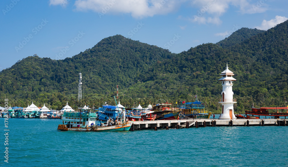 Lighthouse on a Bang Bao pier on Koh Chang Island in Thailand Stock Photo |  Adobe Stock