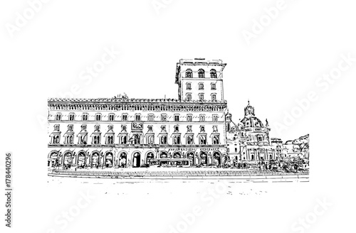 Hand drawn sketch of Palazzo Venezia Rome, Italy in vector illustration.