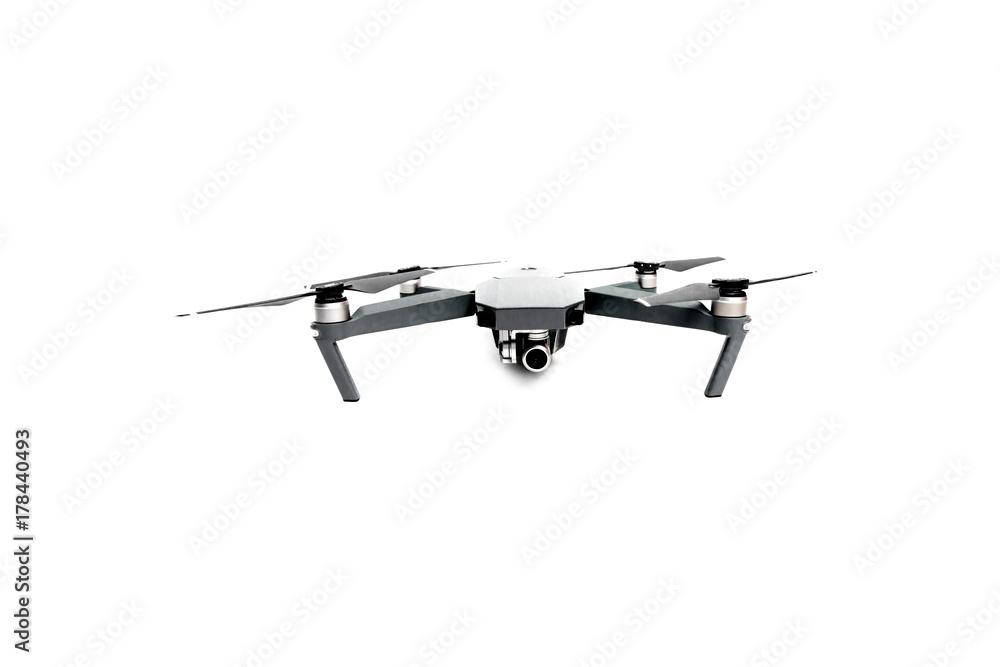 Flying helicopter drone with camera. Studio shot isolated on white background. Flying helicopter drone with camera. Studio shot isolated on white background.
