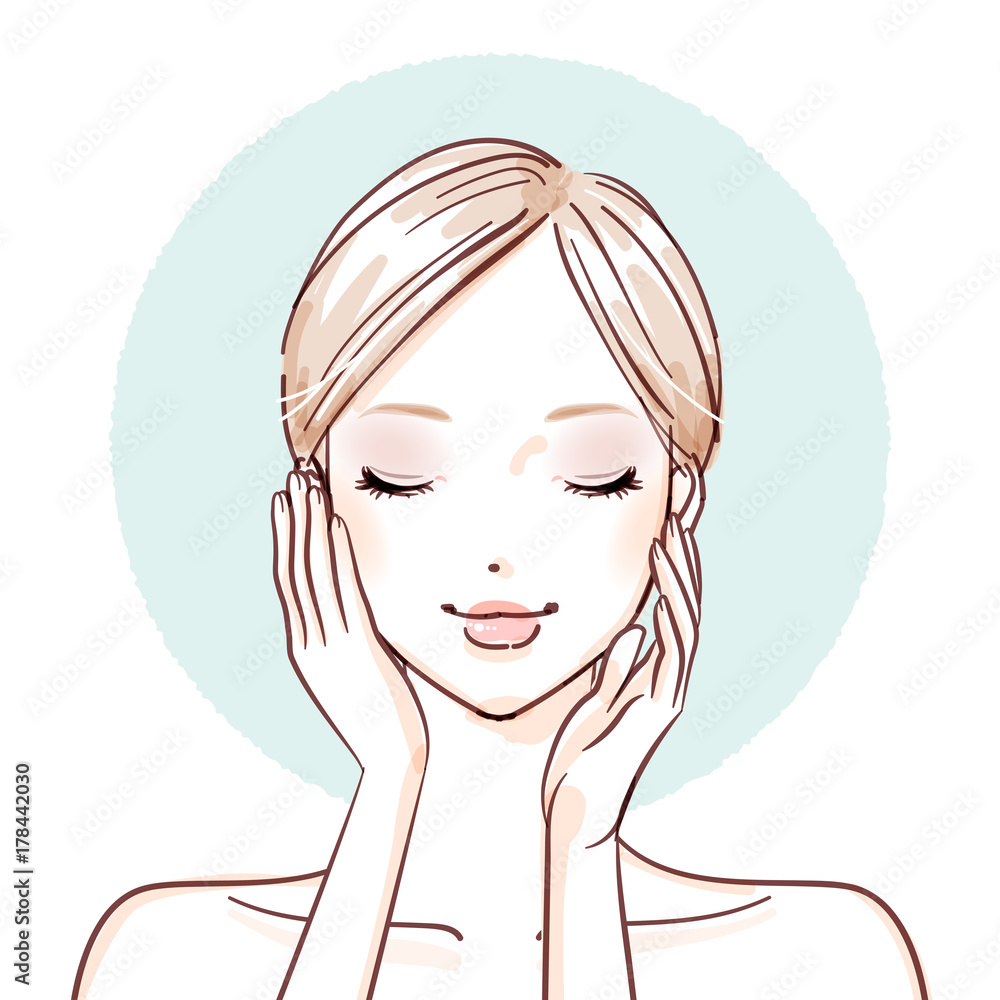 beauty woman_both hands on cheeks beauty woman_both hands on cheeks