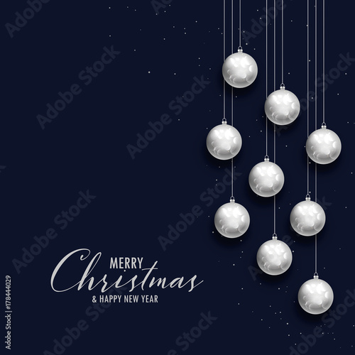 merry christmas dark greeting with silver xms balls