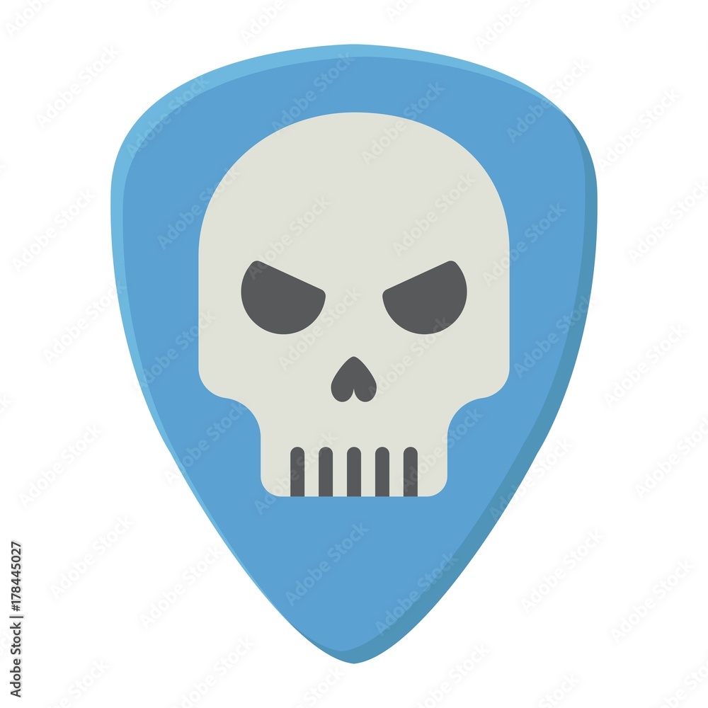 Fototapeta premium Guitar pick with skull flat icon, music and instrument, skull sign vector graphics, a colorful solid pattern on a white background, eps 10.