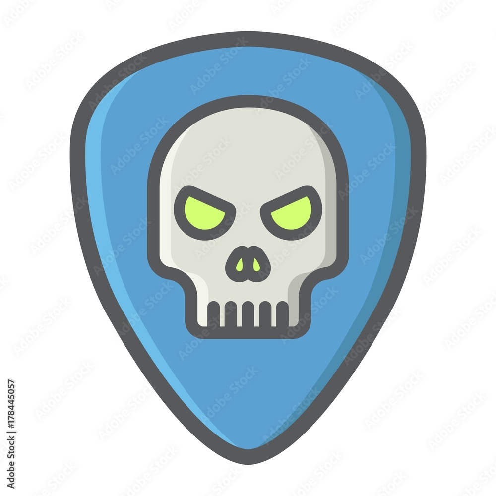 Fototapeta premium Guitar pick with skull filled outline icon, music and instrument, skull sign vector graphics, a colorful line pattern on a white background, eps 10.