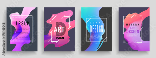 Fluid poster covers set with modern hipster and memphis colors