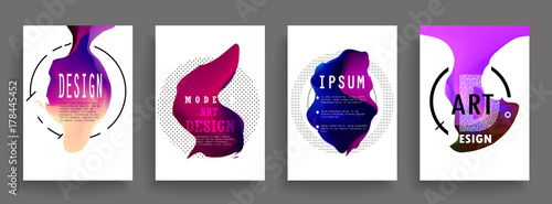 Fluid poster covers set with modern hipster and memphis colors