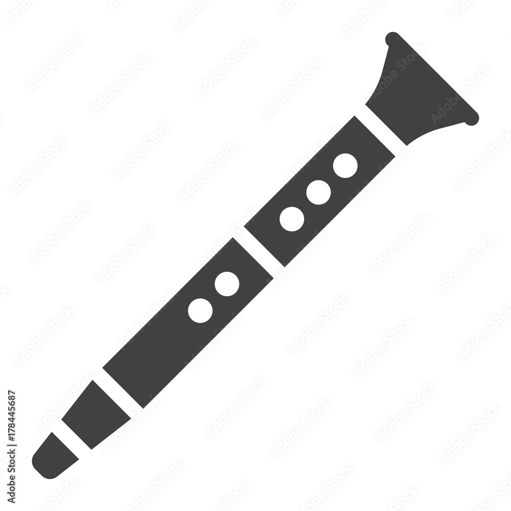 Clarinet glyph icon, music and instrument, jazz sign vector graphics, a solid pattern on a white background, eps 10.