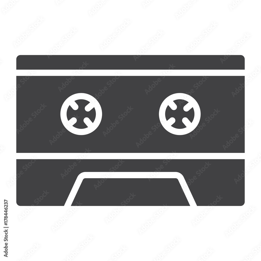 Audio cassette glyph icon, music and instrument, sound sign vector graphics, a solid pattern on a white background, eps 10. Audio cassette glyph icon, music and instrument, sound sign vector graphics, a solid pattern on a white background, eps 10.