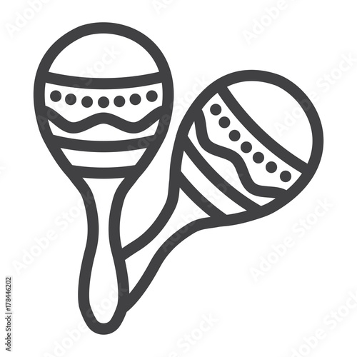 Mexican maracas line icon, music and instrument, sound sign vector graphics, a linear pattern on a white background, eps 10.