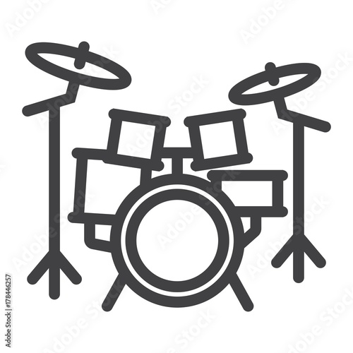 Drum kit line icon, music and instrument, beat sign vector graphics, a linear pattern on a white background, eps 10. © amin268