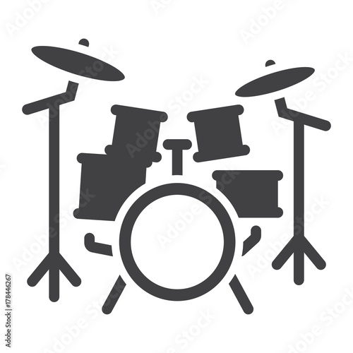 Drum kit glyph icon, music and instrument, beat sign vector graphics, a solid pattern on a white background, eps 10.