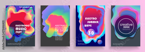 Fluid poster covers set with modern hipster and memphis colors