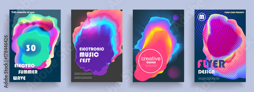 Fluid poster covers set with modern hipster and memphis colors