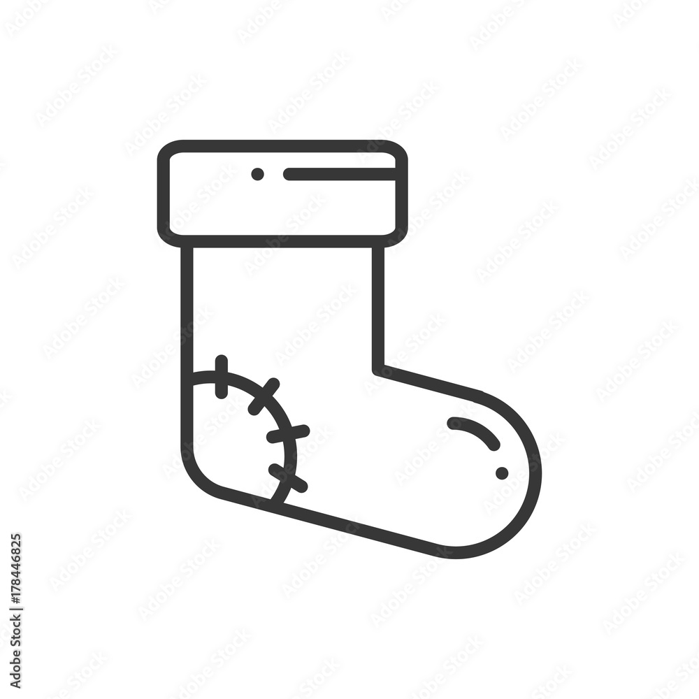 Christmas socks thin line icon. New Year celebration outline decorated pictogram. Xmas winter element. Vector simple flat linear design. Logo illustration. Silhouette symbols. Socks. Christmas socks thin line icon. New Year celebration outline decorated pictogram. Xmas winter element. Vector simple flat linear design. Logo illustration. Silhouette symbols. Socks.