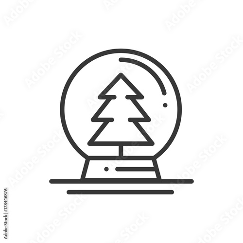 Christmas snow ball thin line icon. Christmas tree spruce fir. New Year celebration decorated pictogram. Xmas winter element. Vector simple flat design. Logo illustration. Symbols. Snow globe ball.