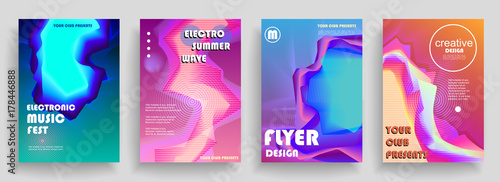 Fluid poster covers set with modern hipster and memphis colors