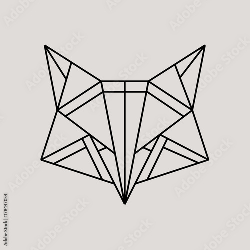 Geometric fox head isolated on grey background vintage vector design element illustration