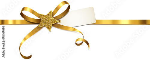 Schleife Gold mit Glitter Stern und Etikett