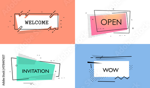 Covers templates set with graphic geometric elements. Applicable for brochures, posters, covers and banners. Vector illustrations.