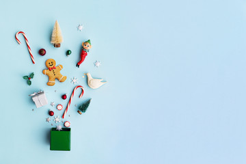 Christmas objects in a gift box