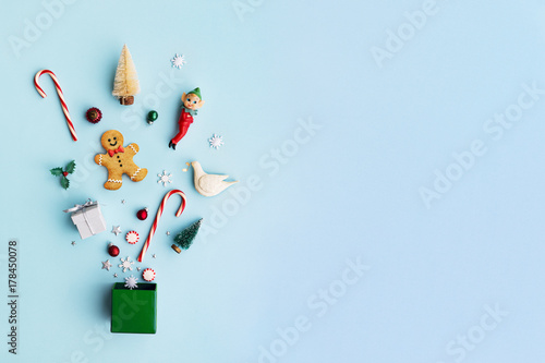 Christmas objects in a gift box