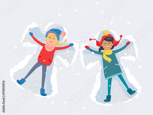 Best Friends. Girls Make Snow Angels Illustration