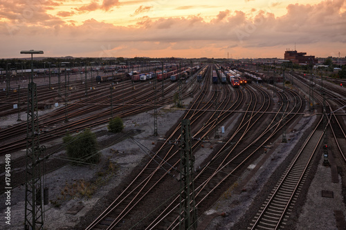 Marshalling yard at sunset