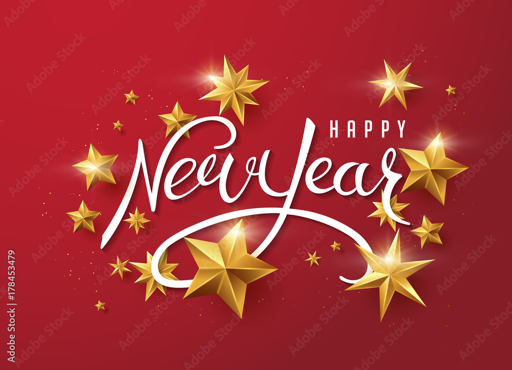 new year with calligraphic text with golden star.Vector illustration ...