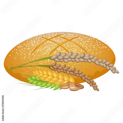 Wheat Bread Loaf with Cereal Sticks on White.