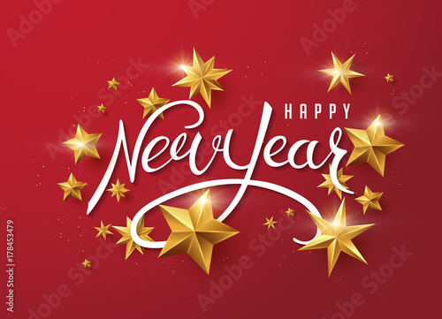 new year with calligraphic text with golden star.Vector illustration template.greeting cards.