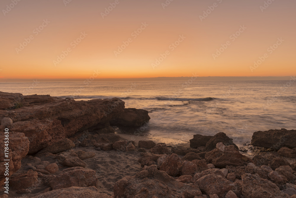The coast of Oropesa del Mar at a sunrise