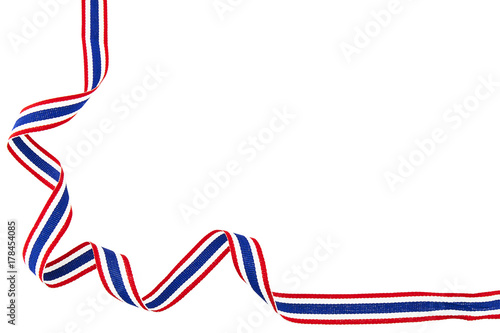Thai national color red white blue ribbon isolated on white background with clipping path
