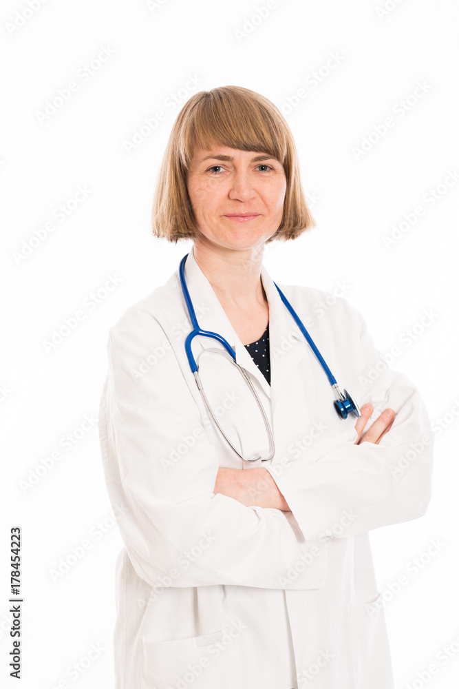 young female doctor with crossed arms young female doctor with crossed arms