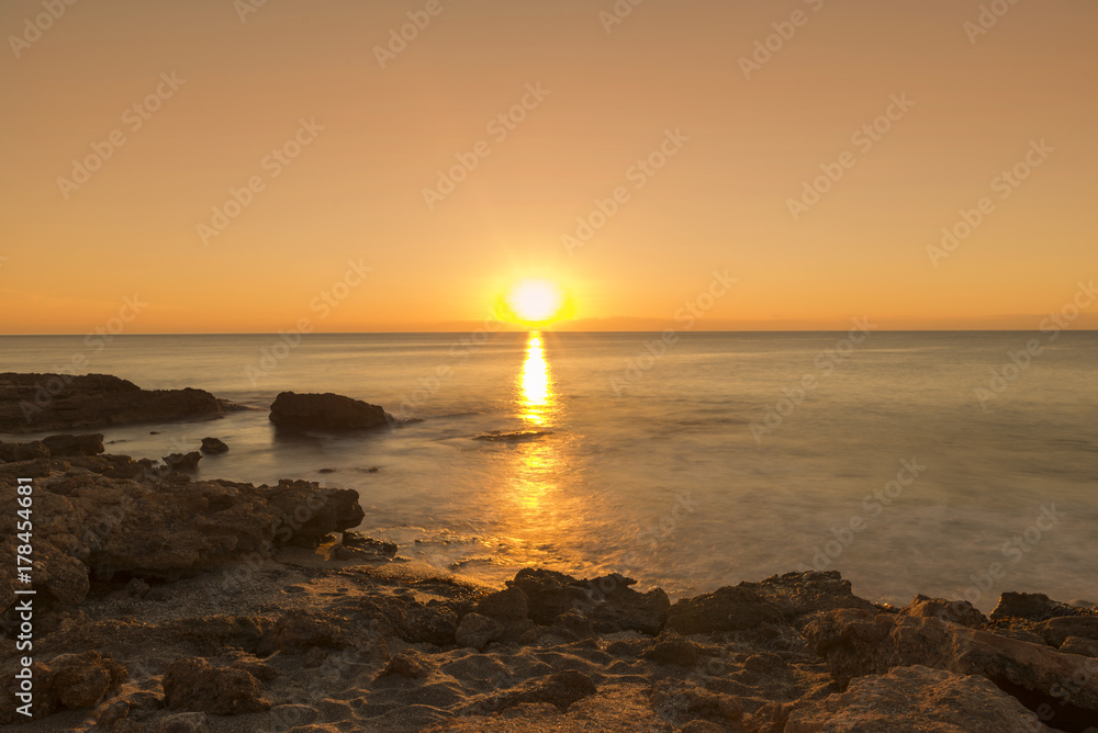 The coast of Oropesa del Mar at a sunrise