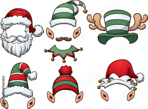 Cartoon Christmas hats. Vector clip art illustration with simple gradients. Each on a separate layer. photo