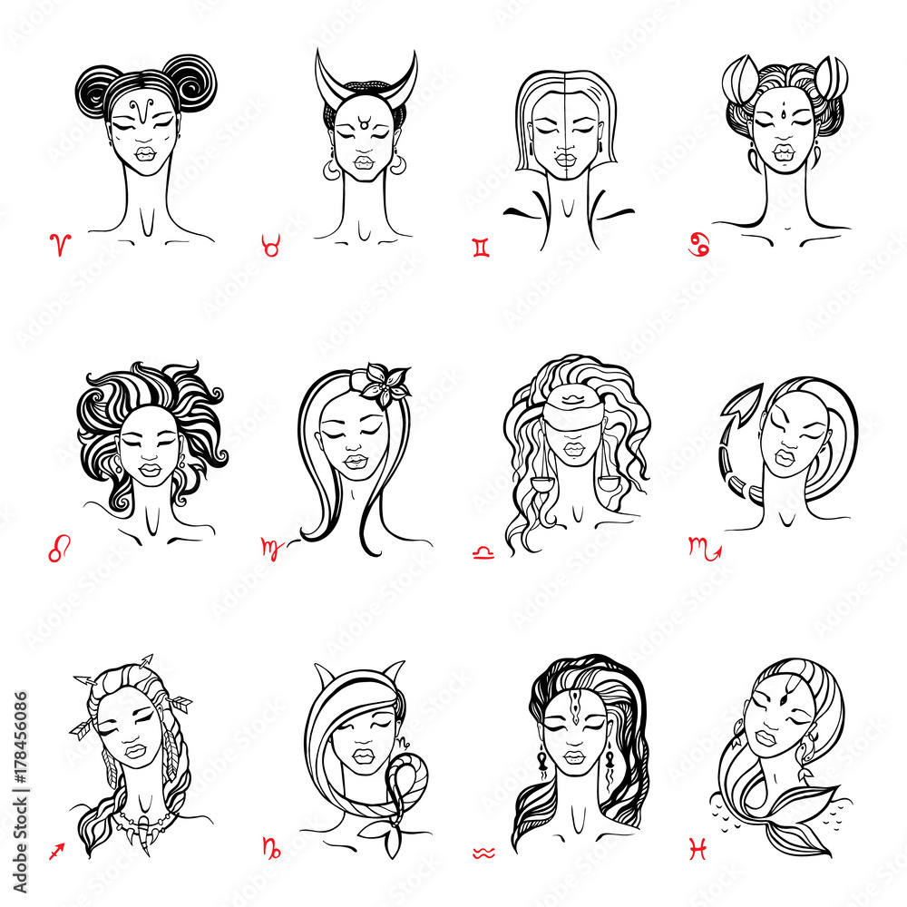 Zodiac sign. Beautiful fashion girl. Vector hand drawn illustration. Zodiac sign. Beautiful fashion girl. Vector hand drawn illustration.