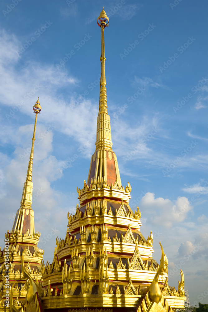Fototapeta premium Two spiers of Loha Prasat chedi close up. Bangkok, Thailand