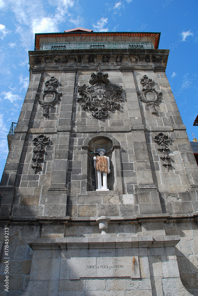 Fountain at the Ribeira Square, Porto, Potugal