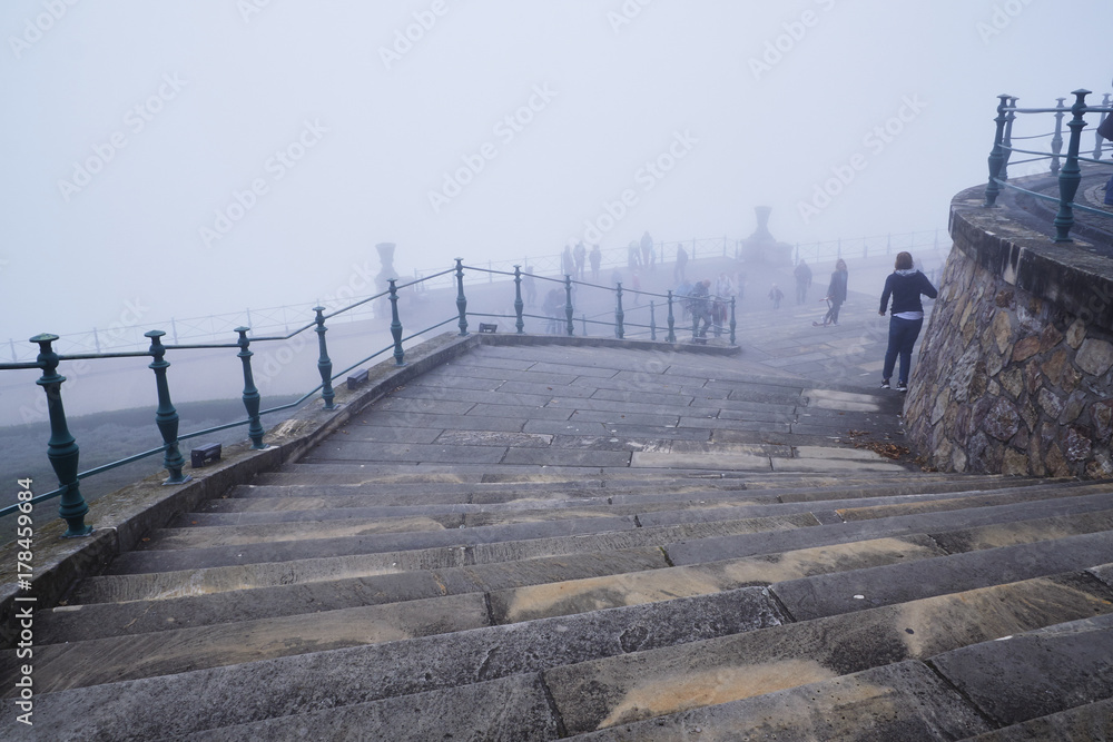 Stufen zum Niederwalddenkmal, dichter Nebel