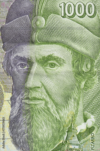 Francisco Pizarro. 1000 Spain peseta detailed. 1992 photo