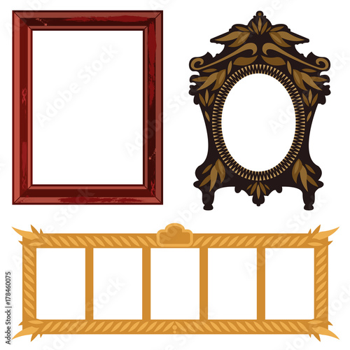 Picture frame museum interior exhibition decorative vector photo art gallery on vintage antique decoration wall.