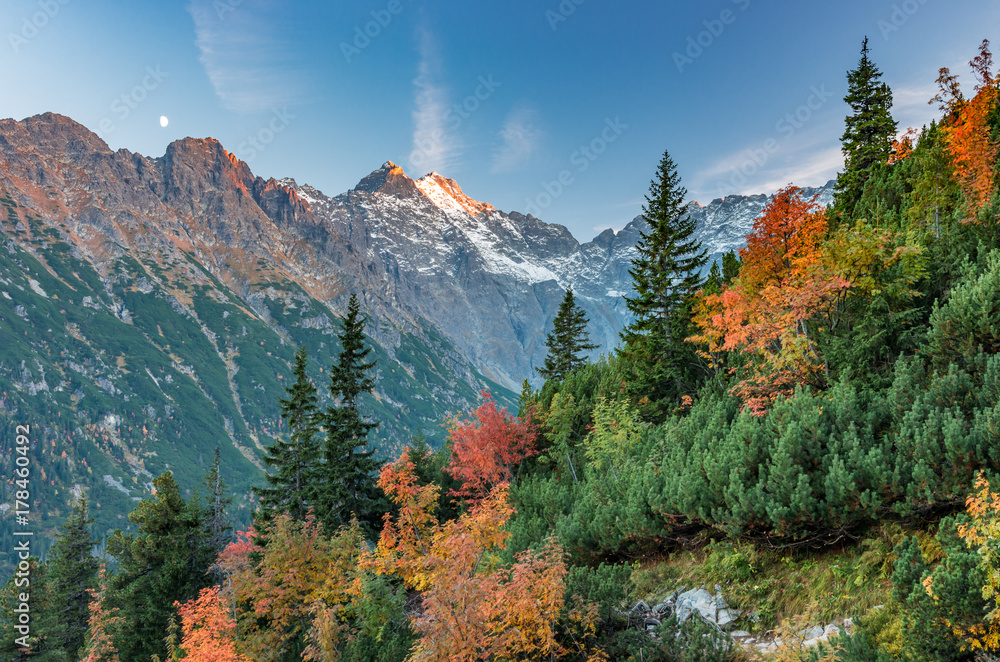 Naklejka premium Tatra mountains, Rysy highest peak of Poland, autumn evening