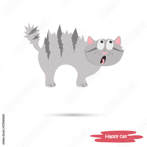A frightened cat color flat illustration