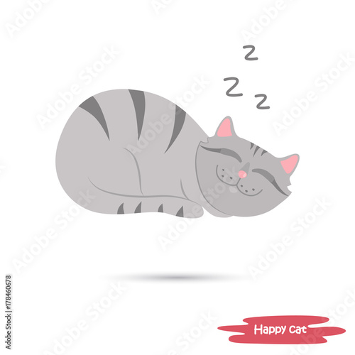 Sleeping cat color flat illustration