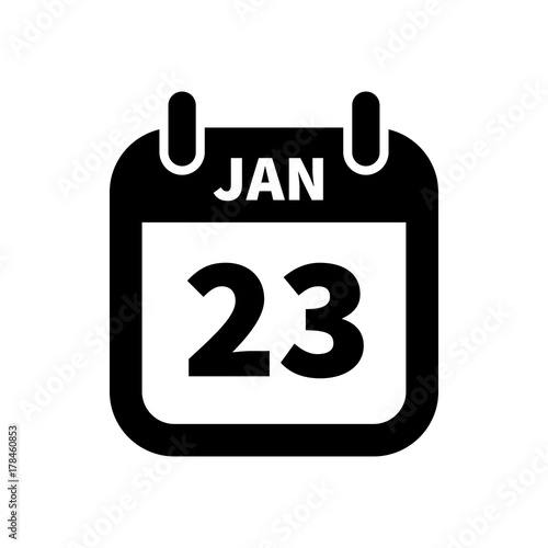 Simple black calendar icon with 23 january date isolated on white