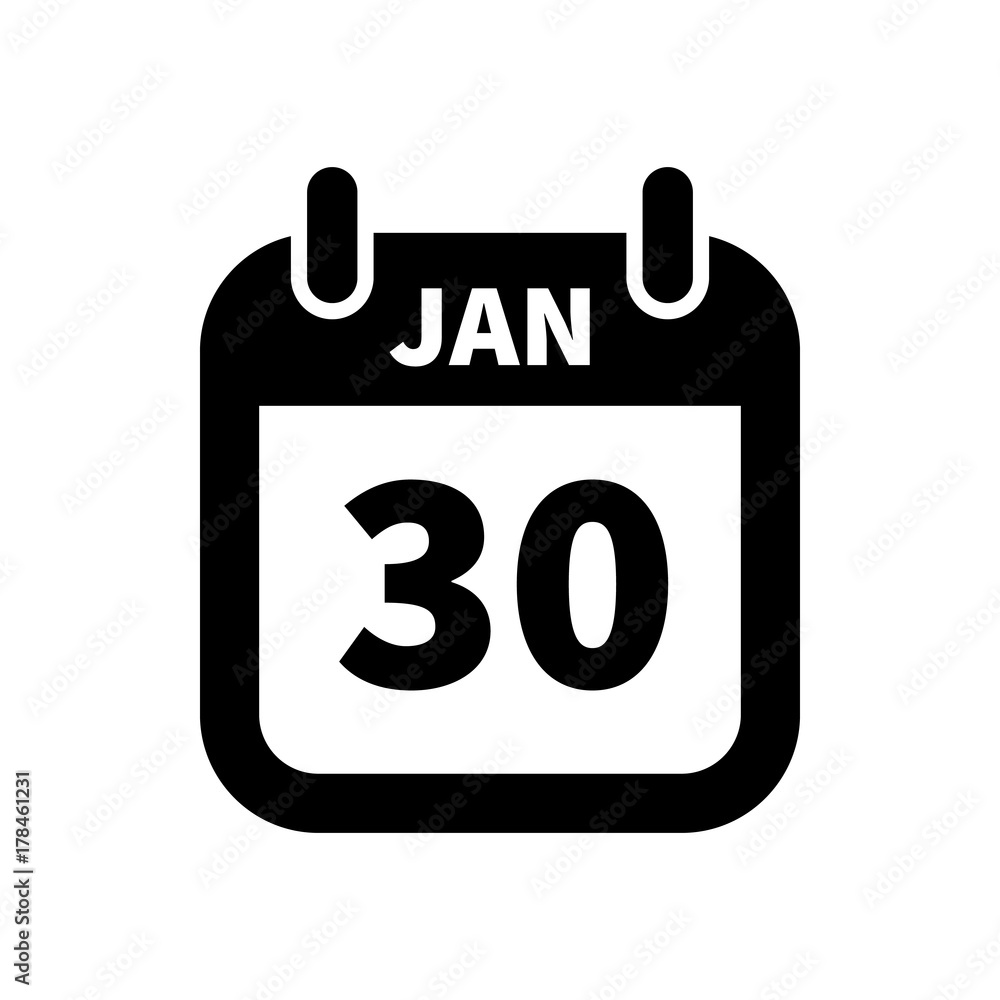 Simple black calendar icon with 30 january date isolated on white Simple black calendar icon with 30 january date isolated on white