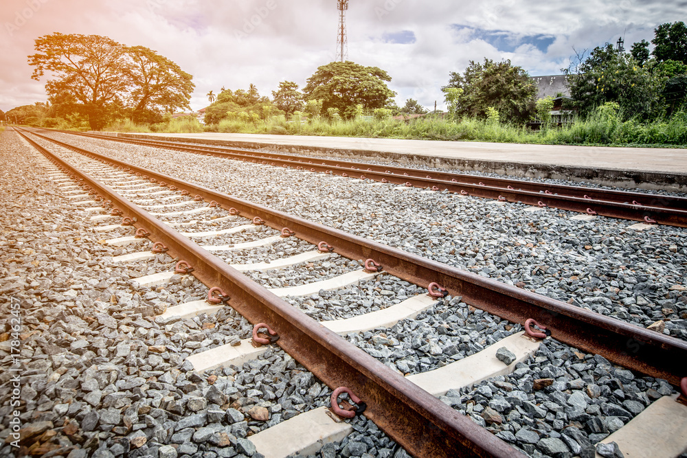 Naklejka premium old railway on concrete sleeper