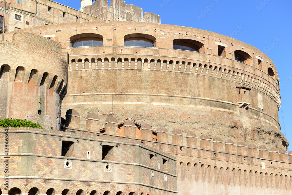 Castle Sant Angelo along the Tiber river, Rome Italy also known as the Mausoleum of Hadrian