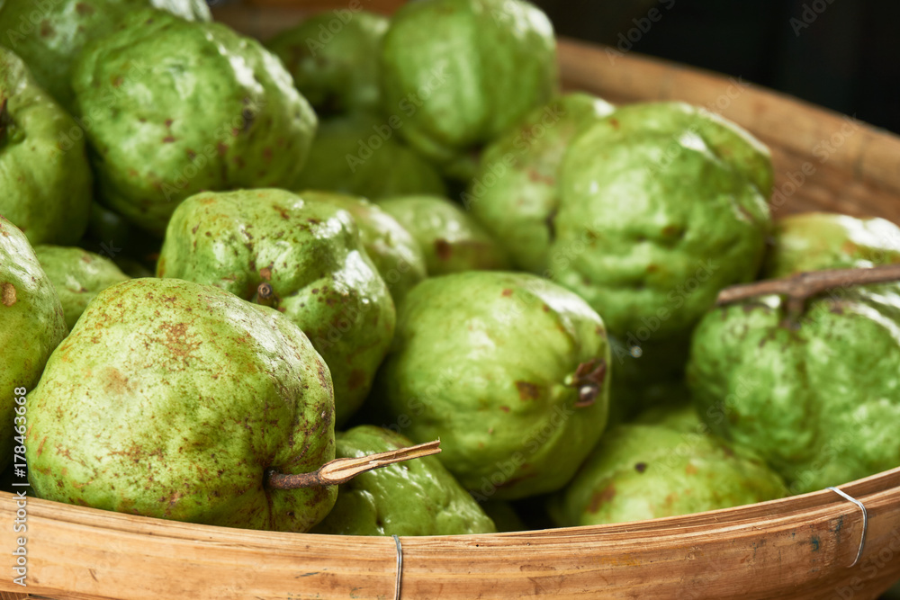 Fresh organic fruit, guavas, at the market. Fresh organic fruit, guavas, at the market.