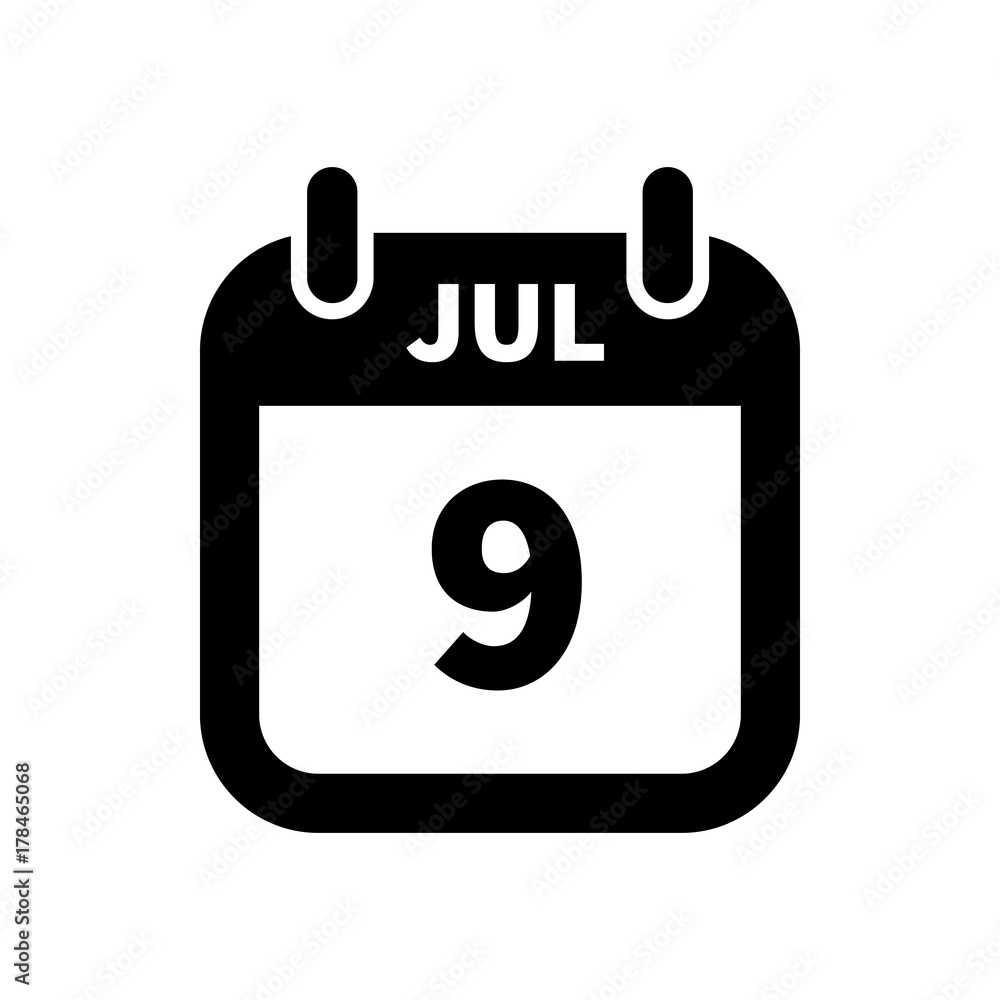 Simple black calendar icon with 9 july date isolated on white Simple black calendar icon with 9 july date isolated on white